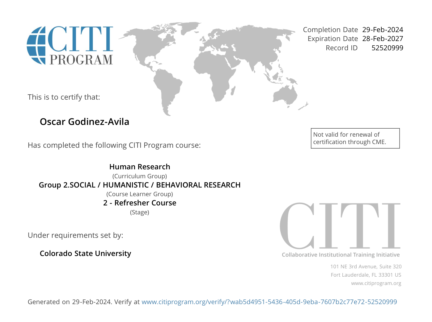 CITI Human Research certificate